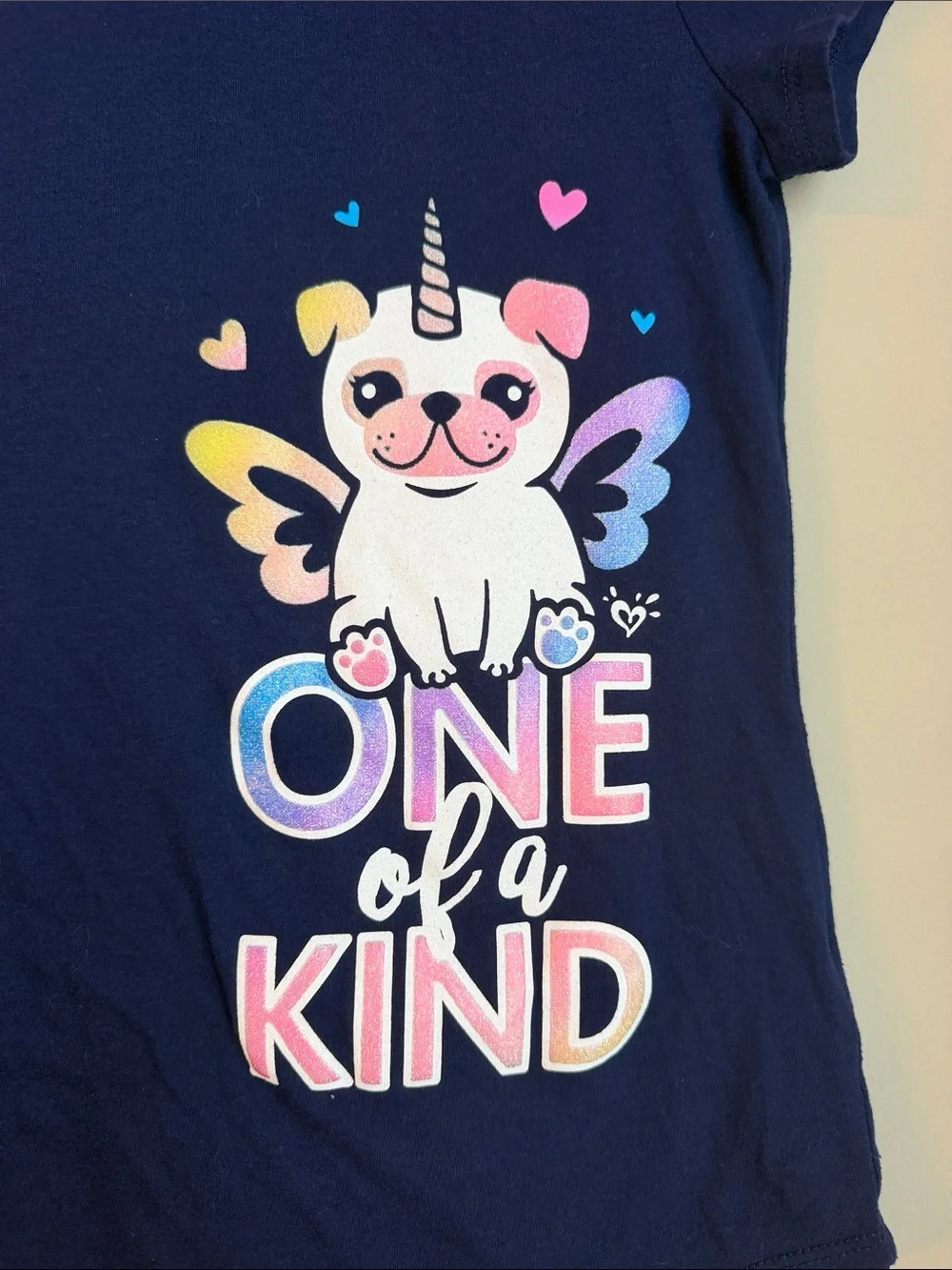 Justice Navy Tee with Colorful Unicorn Puppy Graphic Girls Size 10